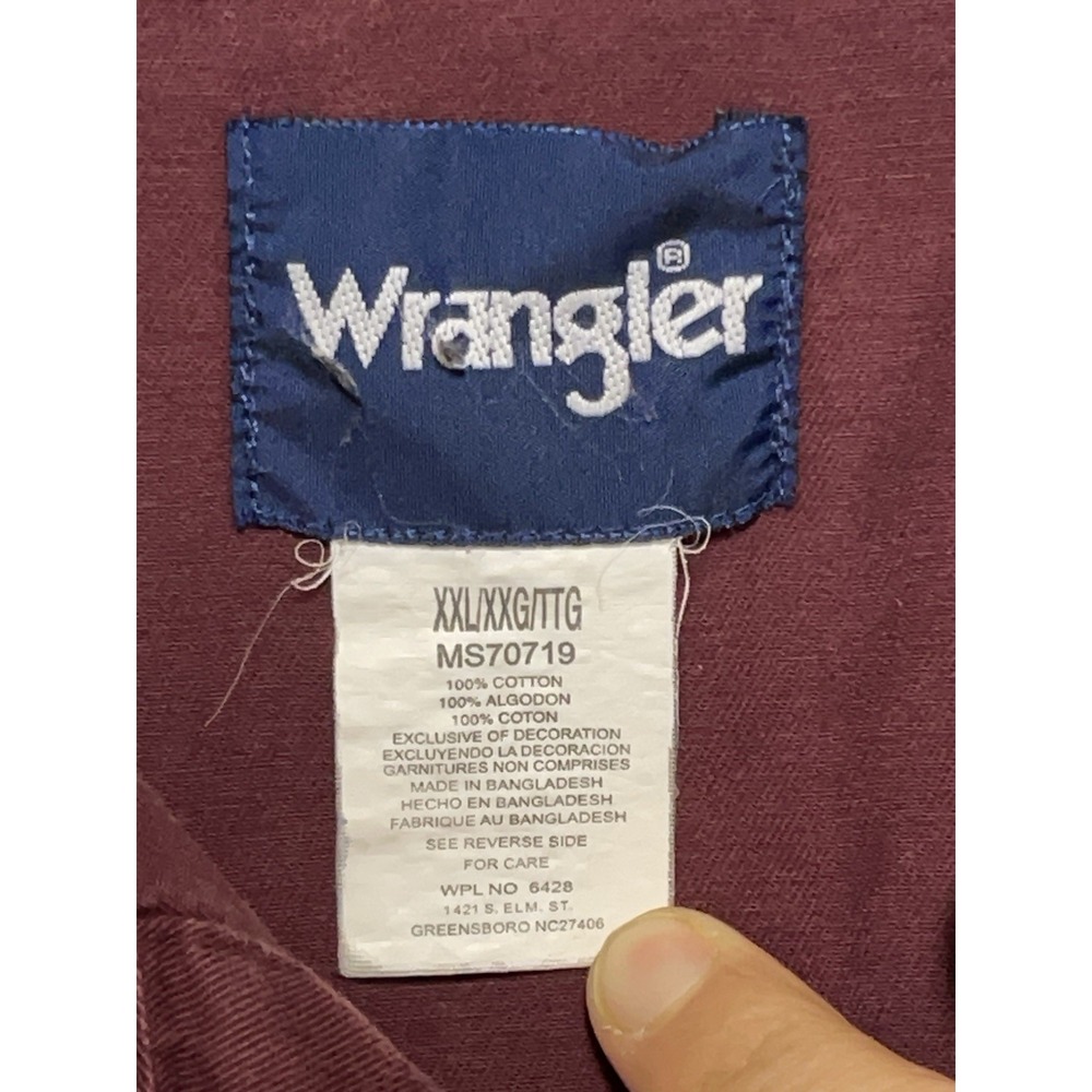 VTG Wrangler Shirt Men 2XL Burgundy Heavy Twill Button Up Cowboy Cut Work Casual - Picture 7 of 8